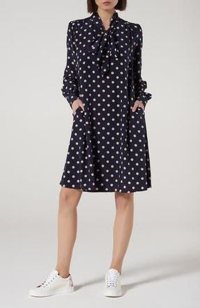 L.k. Bennett Evia Long Sleeve Silk Dress in Pri-Blue/white at Nordstrom Rack, Size 6 Us / 10 Uk