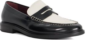 Dune London Mens Sascha - Leather Penny Loafers - Black/White - Size UK 11