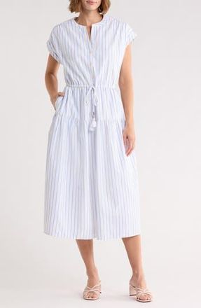 C&C California Blake Button Front Striped Poplin Dress in Blue/White Stripe at Nordstrom Rack, Size X-Large