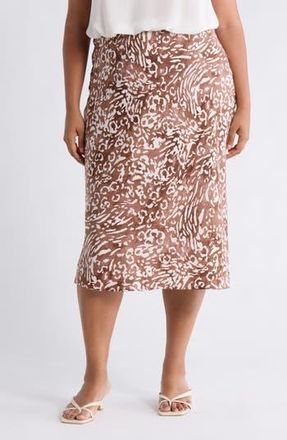 Renee C Animal Print Satin Midi Skirt in Chocolate at Nordstrom Rack, Size 3X