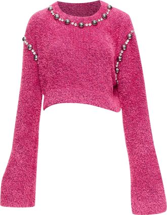 Area pink cotton fluffy knit dome stud extra long sleeve sweater XS