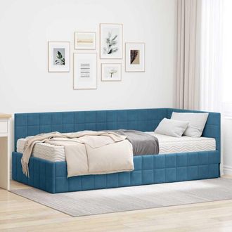 vidaXL Estructura De Cama Esquina Con Colch&oacute;n 2 Uds. Azul Terciopelo Vidaxl
