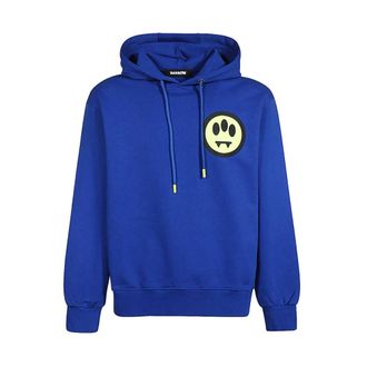 Barrow Hoodies, male, Blue, Size: S Logo Detail Hooded Sweatshirt 100% Cotton