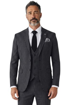 TruClothing Mens Black Pinstripe 3 Piece Formal Tailored Fit Suit - IM45