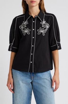 Ciebon Unna Piped Shirt in Black at Nordstrom Rack, Size X-Small