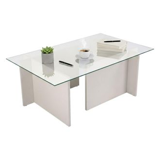 Dmora Mesa De Caf&eacute; Illasi, Mesa De Centro Baja, Revistero Para Sof&aacute;, Estante De La Sala De Estar, 105x65 H40 Cm, Blanco - Dmora