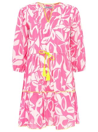 Zwillingsherz Sommerkleid ZWILLINGSHERZ Bl&auml;tter Zweifarbig, Damen, Gr. L, N-Gr, pink, Web, Obermaterial: 100% Baumwolle, gemustert, figurumspielend kniefrei, V-Auss