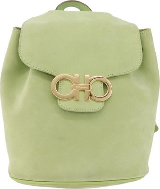 Ferragamo Gancini Suede Green Suede Backpack Bag (Pre-Owned)