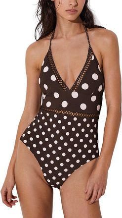 Reiss Ray Polka Dot Lattice Trim Swimsuit