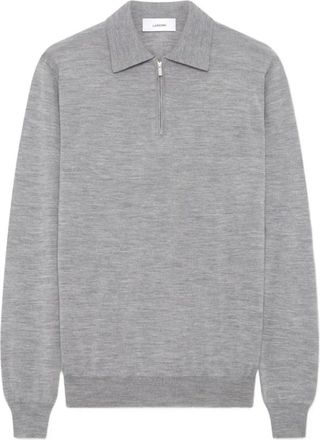 Lardini Polo-trui met halve rits - Heren - Truien - Grijs - Maat: XL Zijde