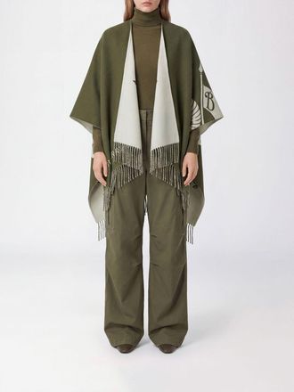 Burberry Mantella asimmetrica in lana e cashmere con frange e logo