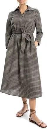 Max Studio Plaid Midi Shirtdress in Brown Check at Nordstrom Rack, Size X-Large
