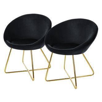 ML Design Ml-design - 2x Sillas De Comedor Negro Ergon&oacute;micas, Asiento Tapizado Aspecto De Terciopelo Patas De Metal Con Respaldo Y Reposabrazos Sill&oacute;n Moderno P