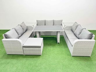 Fimous Patio Garden Furniture Sets with 2 Side Tables Big Stool Light Grey