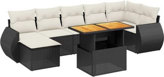 vidaXL Set De Sof&aacute;s De Jard&iacute;n 8 Piezas Y Cojines Rat&aacute;n Sint&eacute;tico Negro Vidaxl