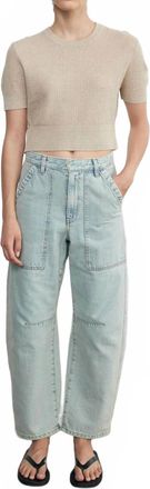 Enza Costa Linen Open Knit Cropped Short Sleeve Sweater In Basalt