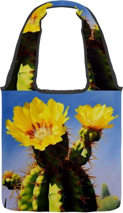 Generic Yellow Cactus Flowers Reversible Canvas Shoulder Tote - Double-Sided Print, 12oz Cotton, 27cm Drop, Fold-Flat Bag for Travel, Shopping, Street Outings