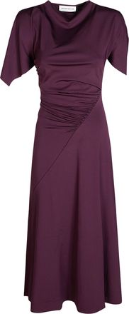 Victoria Beckham Cap Sleeve Ruched Waist Asymmetrical Midi Dress