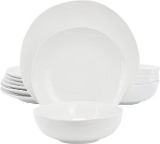 Gibson Home Aspen Drift 12 Piece Organic Round Ceramic Dinnerware Set in White at Nordstrom