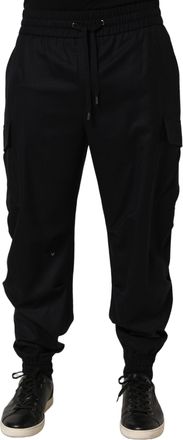 Dolce & Gabbana Mens Black Mid Waist Cargo Jogger Sweatpants Pants Cashmere Nylon