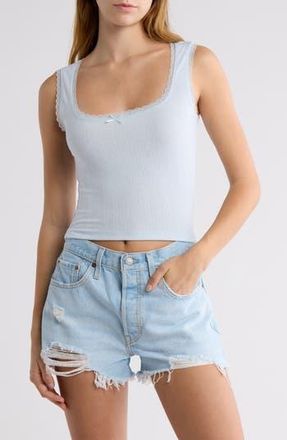 All in Favor Lace Trim Pointelle Crop Tank in Light Blue at Nordstrom Rack, Size X-Large