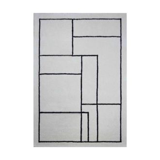 Decoclico Alfombra de lana crudo con motivos negros tejida a mano 140 x 200 cm