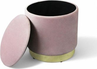 No Brand No Brand - Pouf contenitore rotondo velluto rosa con diametro 37xH40 cm