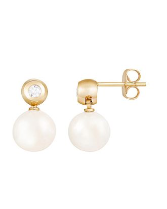 Splendid Pearls 14K 0.14 Ct. Tw. Diamond & 8-8.5Mm Freshwater Pearl Earrings