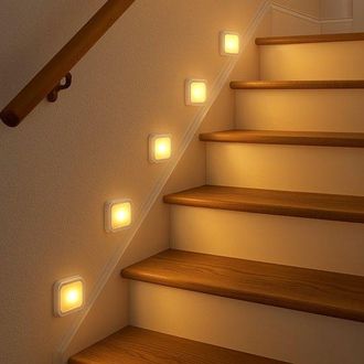 OEM L&aacute;mpara Led De 6 Piezas Con Sensor De Movimiento, Blanco C&aacute;lido, Luz Nocturna A Pilas, Sensor Inal&aacute;mbrico, Luz Nocturna, Aluminio
