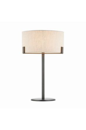 Netlighting Hayfield Table Lamp Brushed Bronze Effect Plate & Natural Linen 1 Light IP20 E27 in Brown