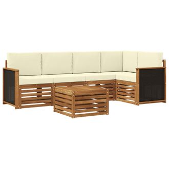 vidaXL Conjunto De Sof&aacute; Seccional Con Coj&iacute;n 5 Pcs Natural Y Crema Vidaxl