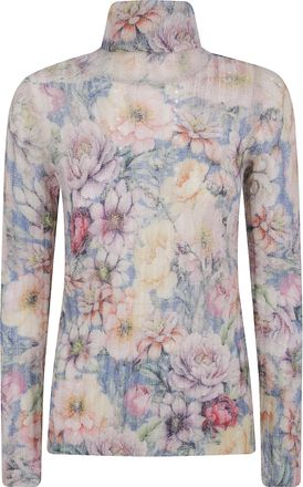 Twin-Set Turtleneck Sweater Floral Flowers Blu Indigo Multicolor