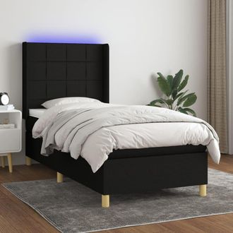 vidaXL Vidaxl - Cama Box Spring Colch&oacute;n Y Luces Led Tela Negro 80x200 Cm