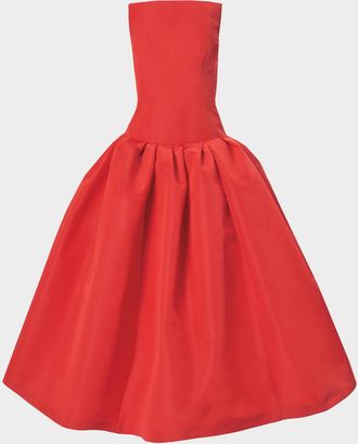 Carolina Herrera Strapless Drop-Waist Flared Silk Midi Dress
