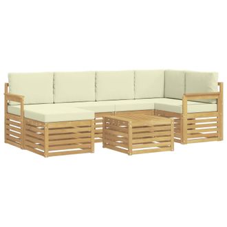 vidaXL Conjunto De Sof&aacute;s De Exterior 7 Pcs Blanco Y Crema Poli&eacute;ster Vidaxl