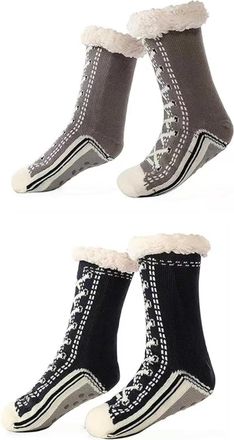 Generic Ultra-Thick Cashmere Slipper Home Socks, Unisex Winter Super Soft Warm Cozy Fleece Lined Non Slip Slipper Socks (2pcs-c,One Size)