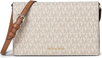 Michael Kors Jet Set Medium Flap Crossbody Cross Body Womens Handbags Vanilla/Acorn, Leather