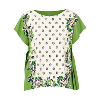 Marc Cain Overhemden, Dames, Veelkleurig, 2Xl, Zijden blouse met hibiscusprint