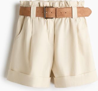 H&M Paperbag-Shorts aus Leinengemisch - Hellbeige