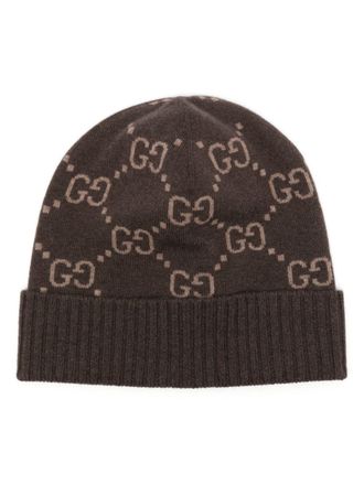 Gucci Kasjmier muts met GG-jacquard - Bruin