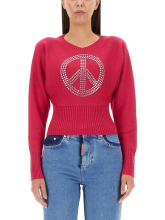 Moschino Fuchsia Embellished Round Neck Sweater