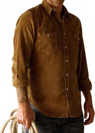 Ralph Lauren Long Sleeve Buffalo Corduroy Western Shirt In Tan