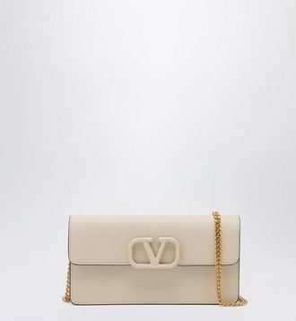 Valentino Garavani Vlogo light ivory leather chain wallet