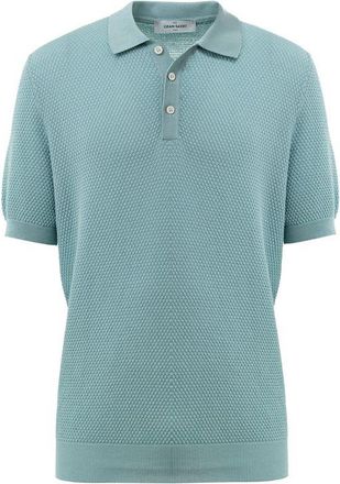 Gran Sasso Mens Textured Knit Polo Shirt - Light Blue Cotton - Size EU 50 (Mens)