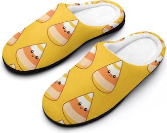 Generic Cute Candy Corn Mens Slippers Slip On Comfortable Fleece Cotton House Shoes Winter
