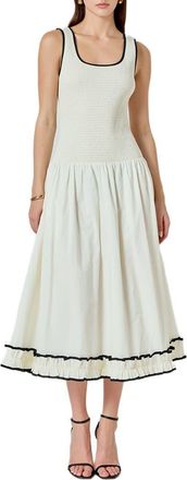 endless rose Smocked Drop Waist Midi Dress in Ivory at Nordstrom, Size X-Small