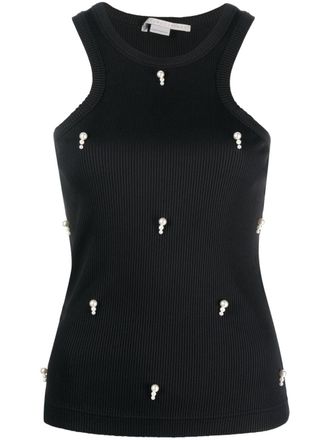 Stella McCartney pearl-embellished ribbed tank top - women - Polyamide/Spandex/Elastane/Plastic - S - Black