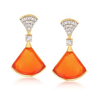 Ross-Simons Carnelian and. White Topaz Drop Earrings in 18kt Gold Over Sterling