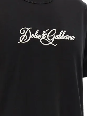 Dolce & Gabbana Logo-Embroidered Cotton T-Shirt - Black
