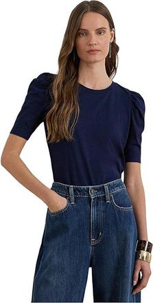 Lauren Ralph Lauren Slub Jersey Puff-Sleeve Top Womens Clothing Refined Navy : SM, Cotton